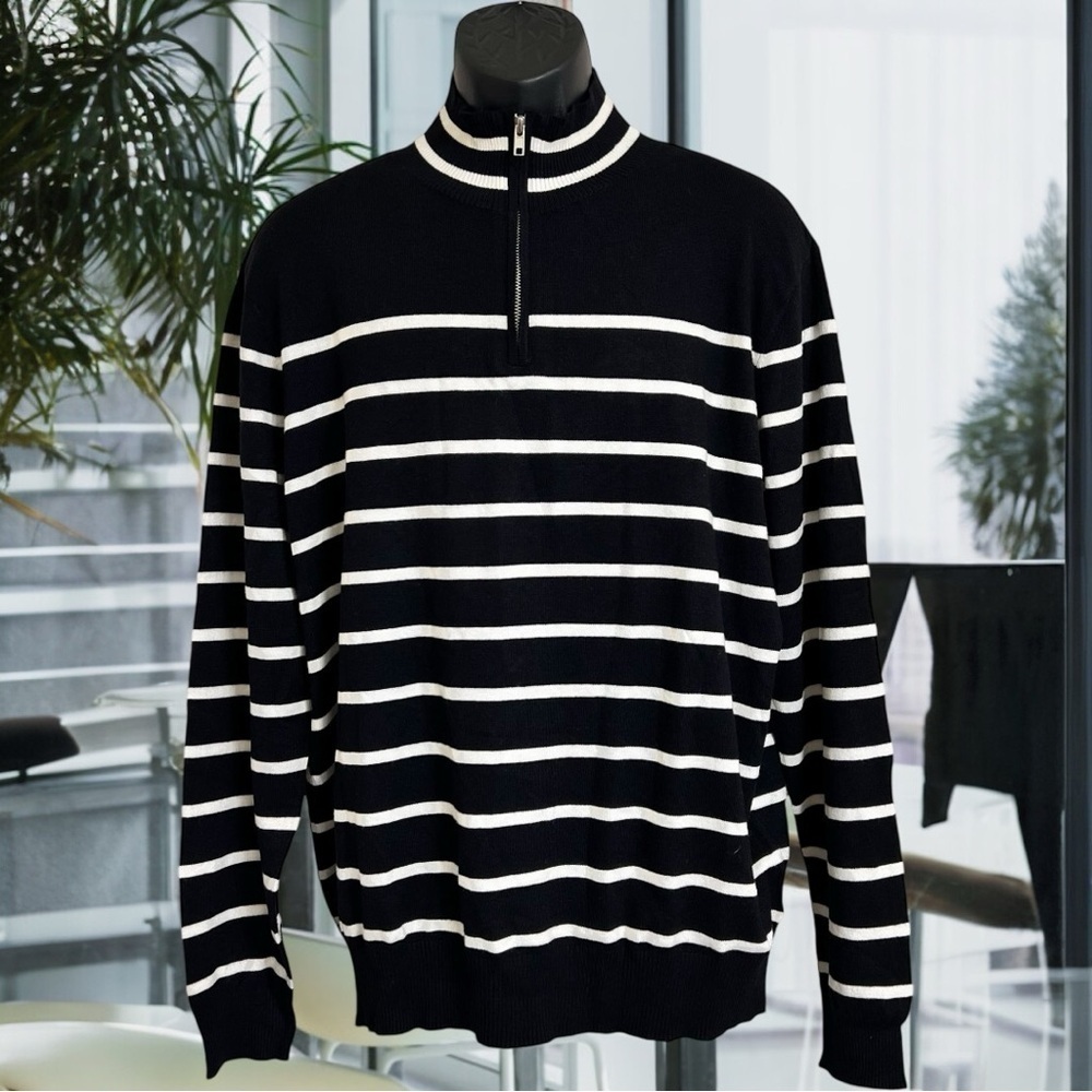 Abbott‎ Elementary Men’s XL Sweater 3/4 Zip Up Long Sleeves Striped New